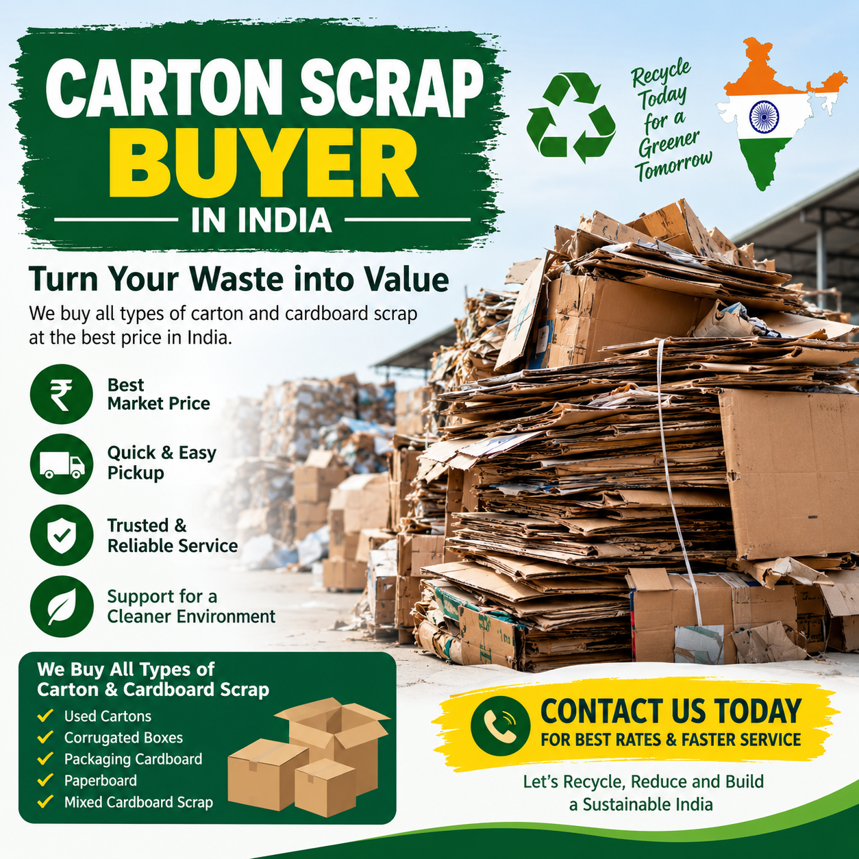 Carton Scrap Buyer in Pan India | GreenJCC Bulk Carton and Cardboard Waste Collection Services